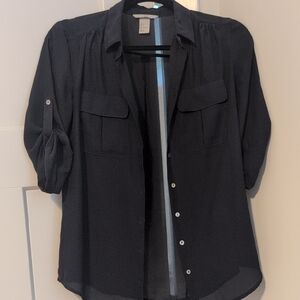 H&M Dark Navy Button Up Blouse, Size 4